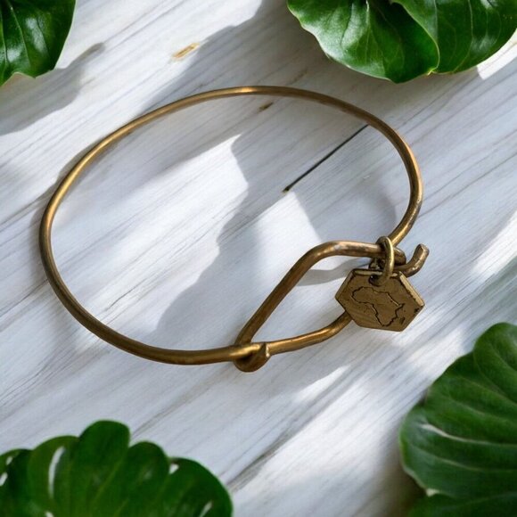 Sseko Designs Brushed Gold Metal Charm Bangle Bracelet Handmade Fashion Jewelry - Picture 3 of 3